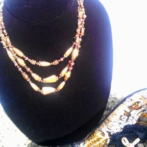 NEW TRIPLE LAYERED GOLD BEADED NECKLACE